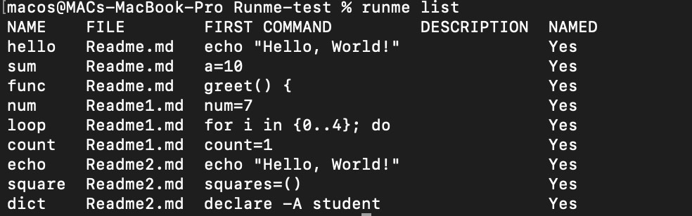 runme list